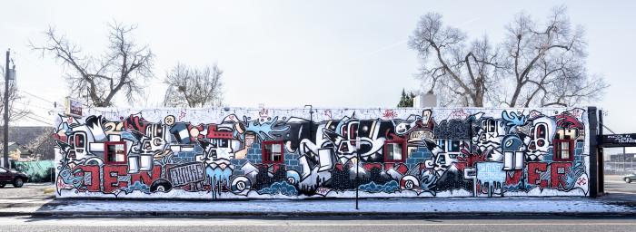 Untitled (various patterns, skull characters,  Colorado skyline, mountains and pool balls) 
