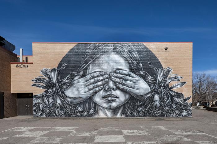 Untitled (black and white image of woman covering her eyes)