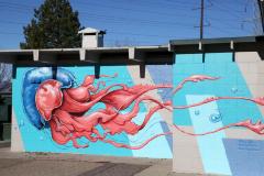 Untitled (giant jellyfish on bathhouse of Ruby Hill Park Pool) 