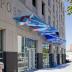 Untitled (blue and red glass awning)