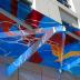 Untitled (blue and red glass awning)