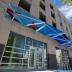 Untitled (blue and red glass awning)